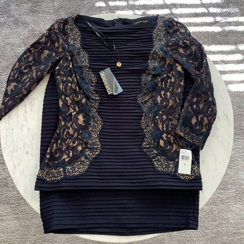 NWT Tadashi Shoji lace navy top & skirt 2 piece
